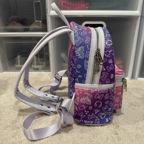 Disney Parks Loungefly Magic Kingdom Icon Print Purple Pink Ombré Mini Backpack - Picture 4 of 10